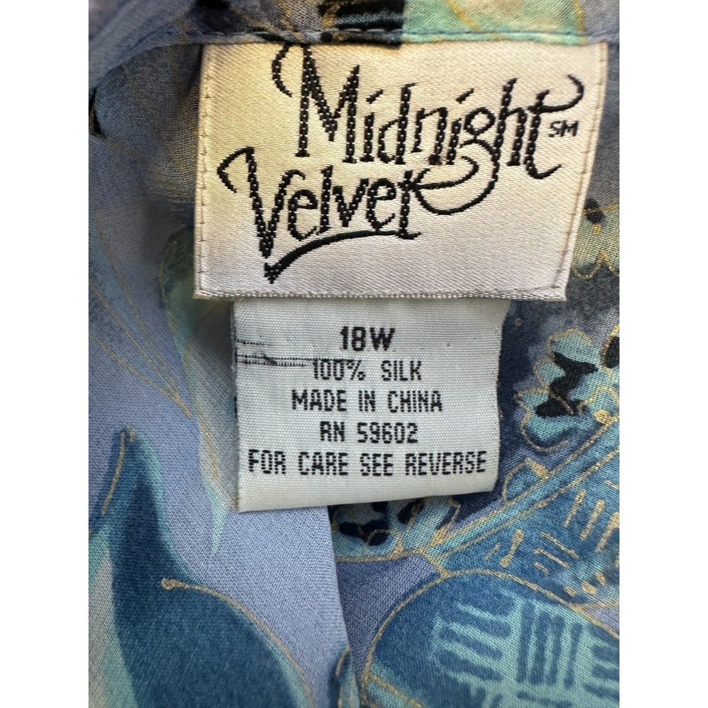 Midnight Velvet 100% Silk Ruffle Wrap Blouse Blue Floral Sheer Top Plus Size 18W - Picture 7 of 13